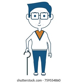 elderly man with a walking stick icon over white background colorful design vector illustration
