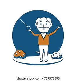 elderly man with a walking stick icon over white background colorful design vector illustration