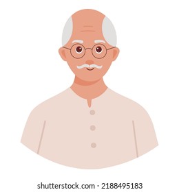 Elderly Man Wearing Eye Glasses Illustration On White Background.