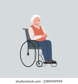Elderly man in wheelchair. Vector flat style cartoon  illustration