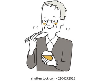 Elderly man who chews well and eats Warm hand-drawn portrait illustration Vector on a white background svg