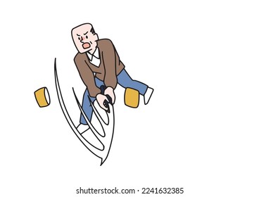 Elderly man who is cutting in two