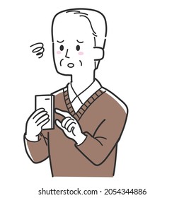 An elderly man who was disappointed while operating his smartphone