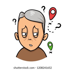 Elderly man who got lost. Colorful flat vector illustration. Isolated on white background.