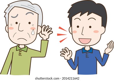 An elderly man who has difficulty hearing conversations