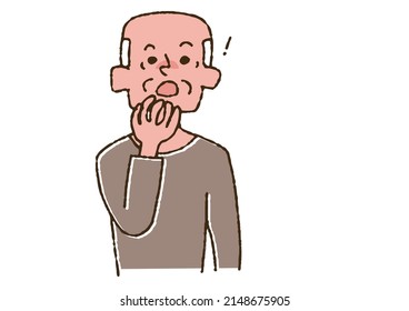 Elderly man who realized that he had forgotten something Comical handwritten person Vector, line drawing and color