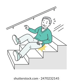 An elderly man who slipped and fell down the stairs