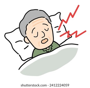 An elderly man who snores loudly is sleeping.