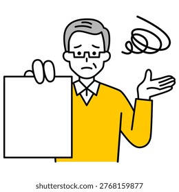 An elderly man who is troubled when shown documents