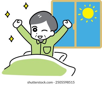 An elderly man who wakes up feeling good in the morning