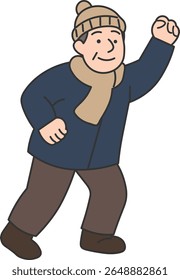 Elderly Man in Winter Clothes (Raising One Hand)