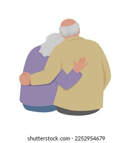 Elderly man and woman sitting embracing. Vector isolated color illustration.