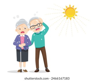 elderly man and woman thirsty from heat of the summer sun.older feels so thirsty because of hot weather