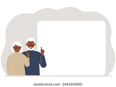 Elderly Man and Woman with Thumbs Up. Activists near the poster.