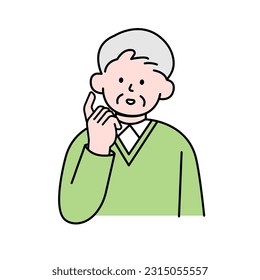 Elderly Man Wondering, Simple Style Vector illustration.