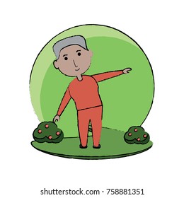 elderly man working out icon over white background colorful design vector illustration