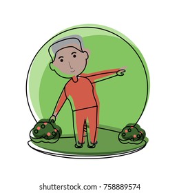 elderly man working out icon over white background colorful design vector illustration