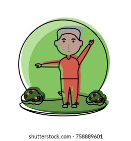 elderly man working out icon over white background colorful design vector illustration