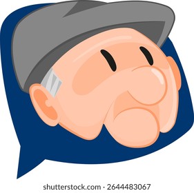 Elderly Man's Head with Cap and Speech Bubble