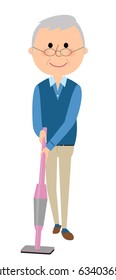 Elderly man,Vacuum cleaner
