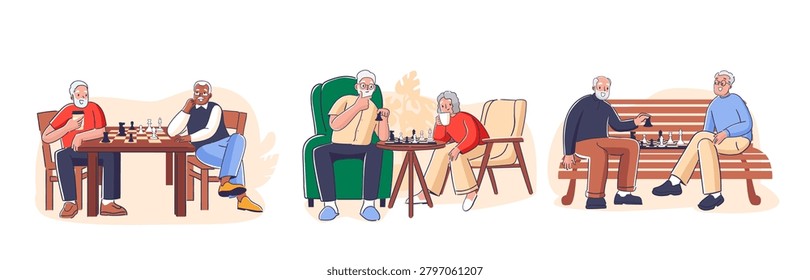 Elderly men play chess