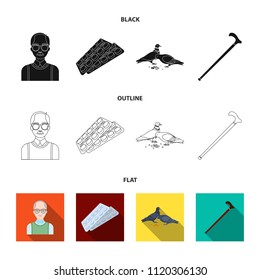 Elderly men, tablets, pigeons, walking cane.Old age set collection icons in black,flat,outline style vector symbol stock illustration web.