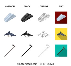 Elderly men, tablets, pigeons, walking cane.Old age set collection icons in cartoon,black,outline,flat style vector symbol stock illustration web.