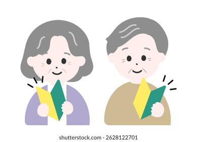 Idosos homens e mulheres com marcas de iniciante, iniciantes, estreia