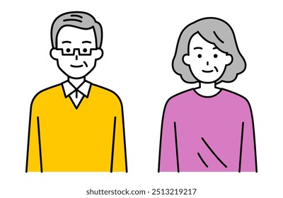 Elderly men and women facing forward, upper body