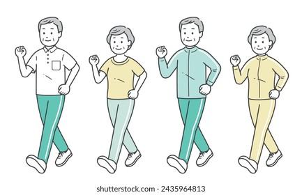 Elderly men and women walking in sportswear