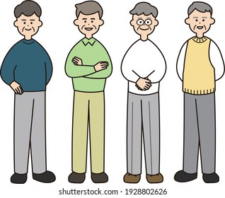 Elderly men's whole body illustration set