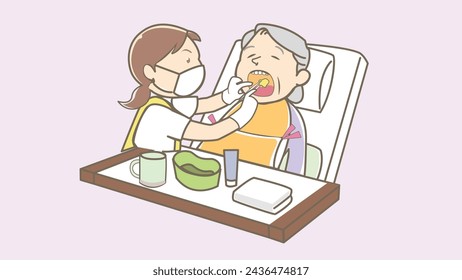 Elderly nursing  vector illustration. Happy retiree and nurse isolated cartoon characters on white background. Young woman taking care of aged man. volunteer work concept. Family support.