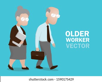 elderly office workers is walking illustration vector.