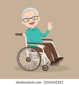 elderly old Man is sitting in a wheelchair.senior male patient in wheelchair