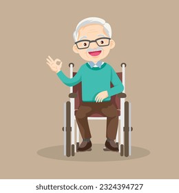 elderly old Man is sitting in a wheelchair.senior male patient in wheelchair