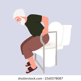 elderly old man  use toilet support rail in bathroom, handrail safety grab bar