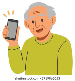 Anciano anciano usando un teléfono celular móvil moderno