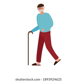 Elderly Old Man Walking Cane Character Stock Vector (Royalty Free ...