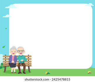 Elderly old people and blank banner cartoon set. Older men, women present your text.elderly people poster.