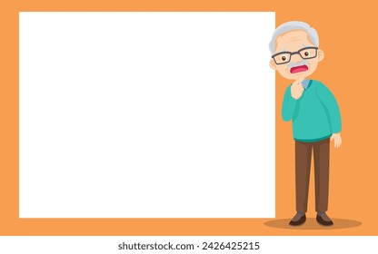 Elderly old people and blank banner cartoon set. Older men, women present your text.elderly people poster.