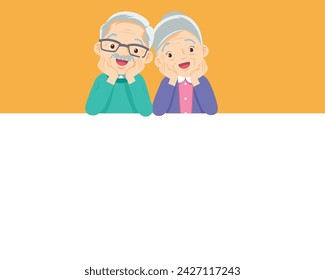 Elderly old people and blank banner cartoon set. Older men, women present your text.elderly people poster.