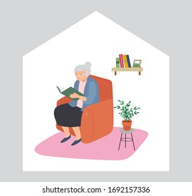 Elderly, old people, senior people at home, playing chess, chatting on computer with grandchildren, reading books, working out, learning languages. Vector illustration, cartoon set stock illustration