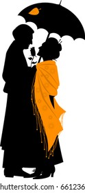 Elderly pair under the umbrella