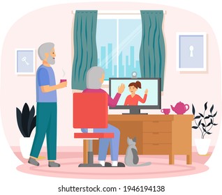 Elderly parents sitting at computer and talking to daughter. Online communication via Internet - Powered by Shutterstock - Get 15% off with code: PIKWIZARD15