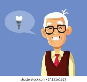 
Elderly Patient with New Dental Implant Smiling Vector Character. Mature man having an oral procedure for fixing teeth
