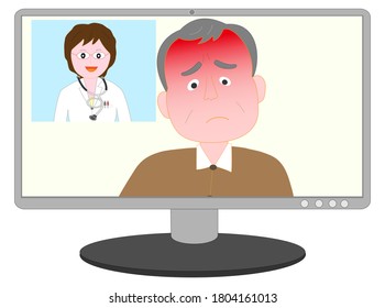 Elderly patients being seen online by a female doctor.