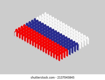 Elderly people 3D isometric icon pictogram Russia national flag pattern blue and red color, Infographic population aging society concept, flat design illustration on background, copy space, vector