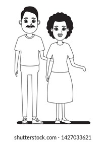 elderly people avatar afroamerican old woman and old man with moustache profile picture cartoon character portrait in black and white vector illustration graphic design
