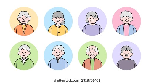 An elderly people avatar, with pastel colors, in a simple style vector illustration.