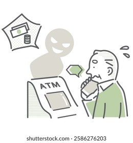 Elderly people being misled by bank transfer scams - simple and stylish line drawing illustration